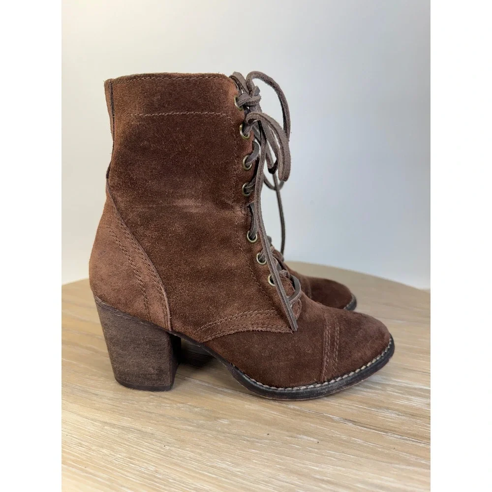 Steve Madden Womens 6 Boot Kretell Brown Suede Lace Up Block Heel Combat Ankle